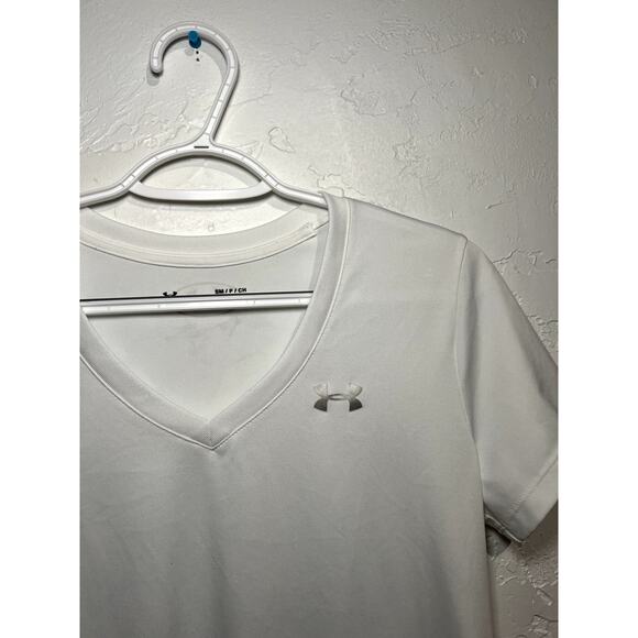 Under Armour white v neck t shirt womens small athleisure workout sporty‎ casual - Picture 3 of 5